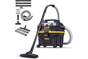 VEVOR Shop Vac Wet and Dry Vacuum Cleaner 4 Gallon 5 Peak HP - Powerful Suction with Blower Function & Attachments 3-in-1 Crevice Nozzle - Perfect for Car Carpet Debris Pet Hair Black/Yellow