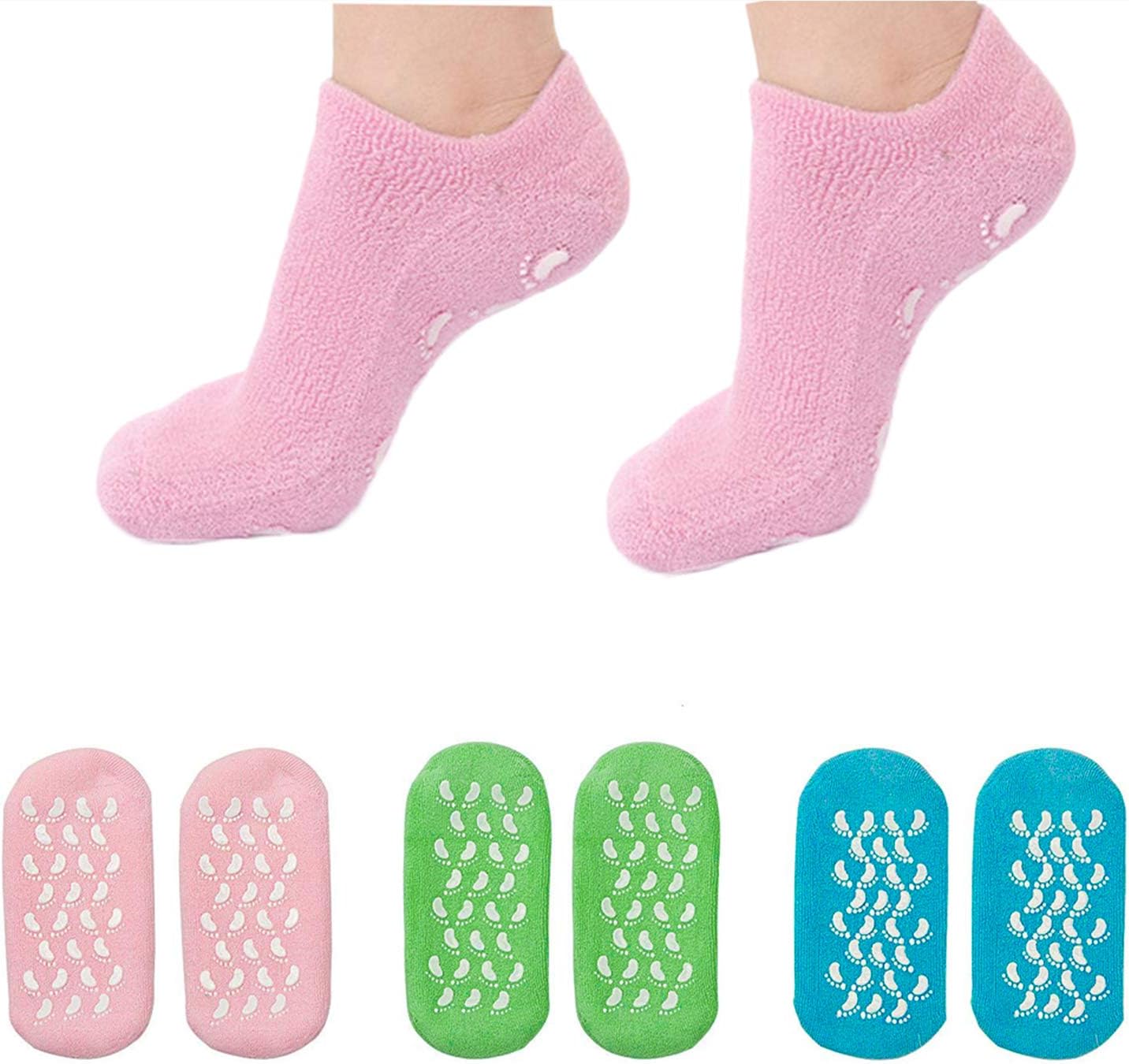 Moisturizing Socks 3 Pair Ultra-Soft SPA Socks Gel Lined Feet Care Treatment Moisturizing Socks for Cracked Dry Feet Repairing Softening(Gel Socks)