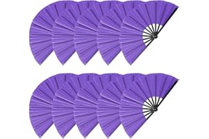 KEYIDE 10 Pcs Line Dance Popping Fan, 13inch Boots on The Ground Fan, Chinese Kung Fu Tai Chi Large Hand Fans for Women Folding for Festival Dance Party Wedding Clacking (Purple)