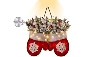 Twinkling Christmas Mitten Wreath with 120 LED Lights & 10H Auto Timer, Christmas Wreaths, Christmass Balls Hanging for Front