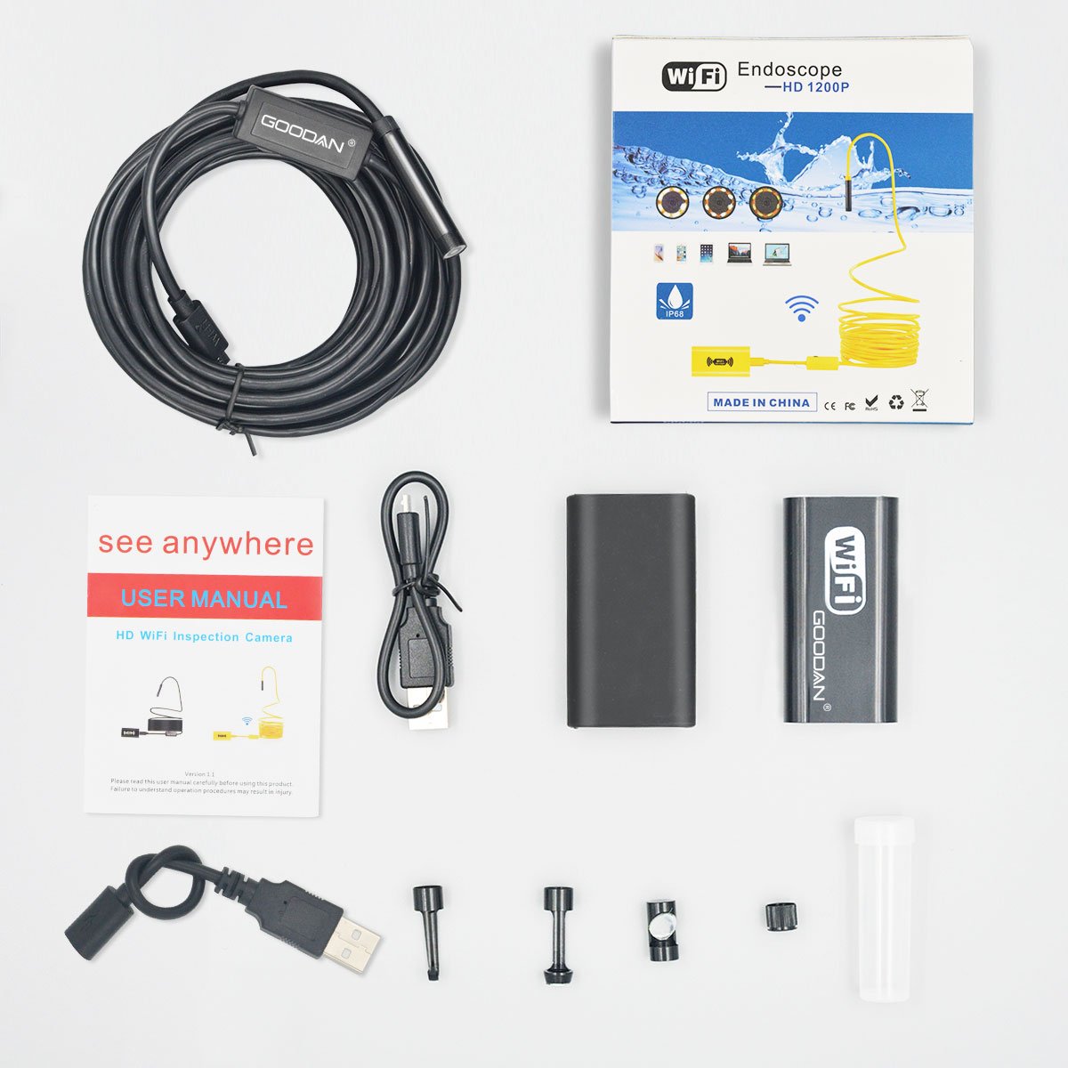 Wireless Endoscope, GOODAN Updated 1200P WiFi Borescope Inspection