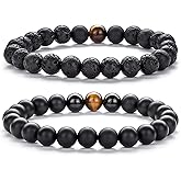 Hamoery Men Women 8mm Tiger Eye Stone Beads Bracelet Elastic Natural Stone Yoga Bracelet Bangle