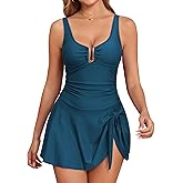 ZAFUL Women's U Wire Ring Swim Dress Swimsuit Tummy Control Swimdress One Piece Bathing Suit Skirt Swimwear