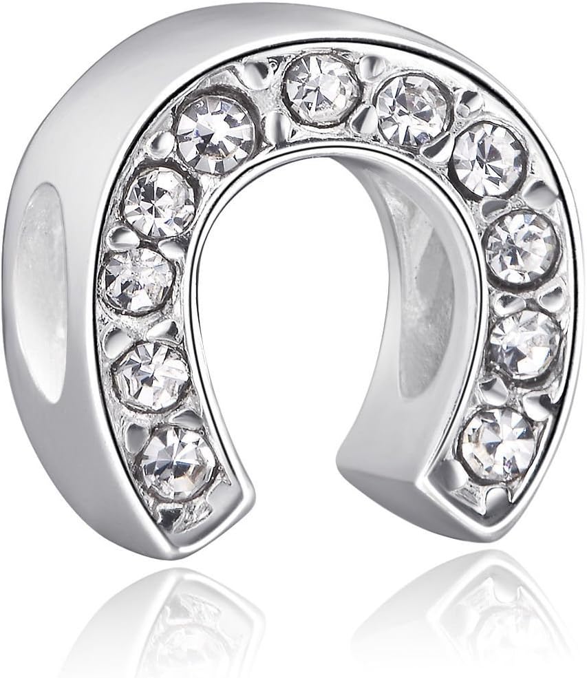 EvesErose Silver Crystal Horseshoe Bead Sterling Charm Fits Pandora & Similar Bracelets