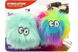 SmartyKat (2 Count) Fuzzy Friends Plush Catnip Ball Cat Toys - Rainbow/Turquoise, 2 Count