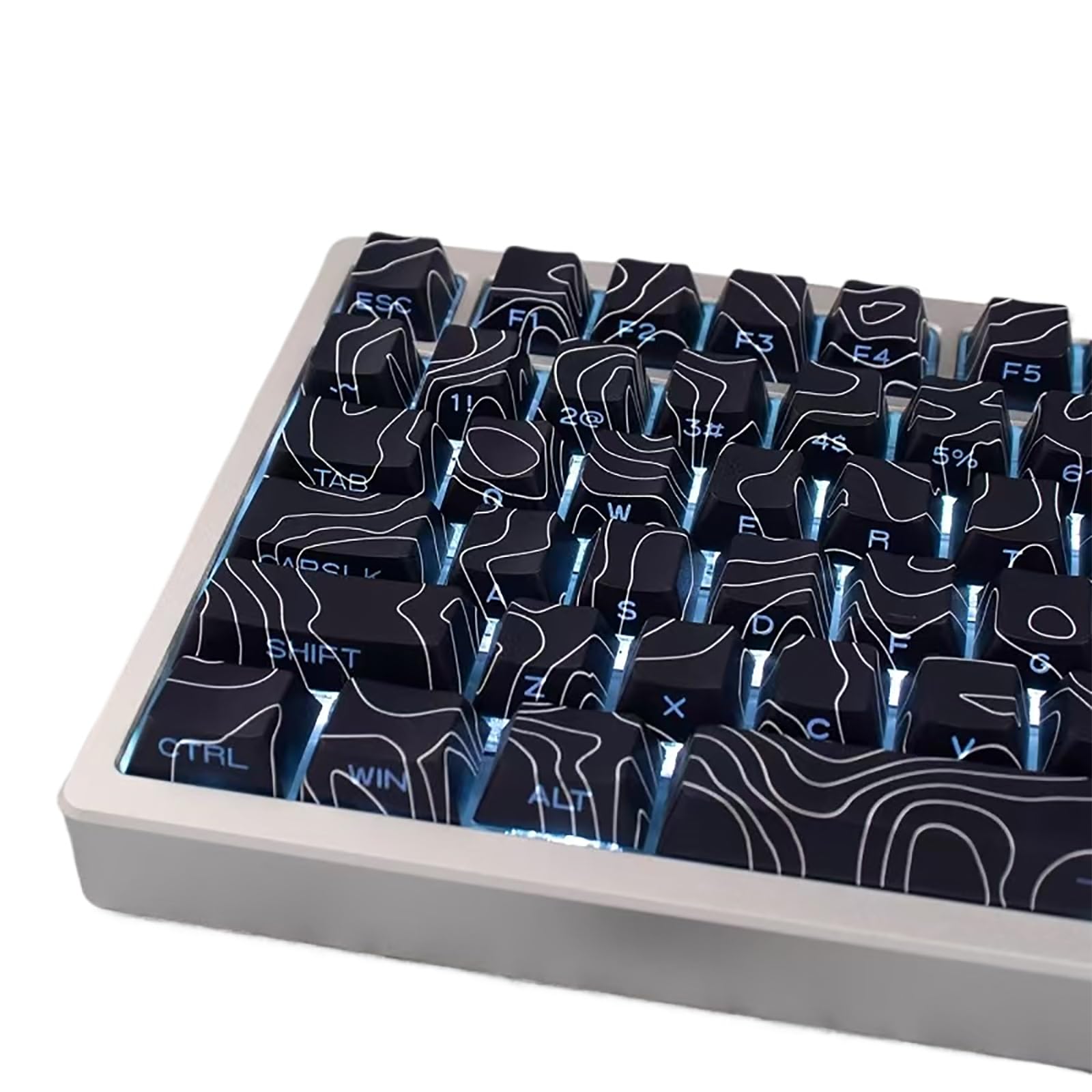 Photo 1 of 131 Keys Black Topographic Keycaps Cherry Profile Side Print Keycaps Set Fit for 60% 65% 75% 95% Cherry Mx Switches Mechanical Keyboard