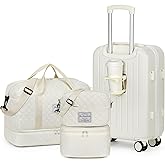 Yorige Luggage Sets for Women Men 4 Piece - Carry on Hardside Suitcase 20inch with USB Port, 360° Spinner Wheels, Duffel Bag, Cup Holder, Lightweight Luggage Set for Travel Vacation