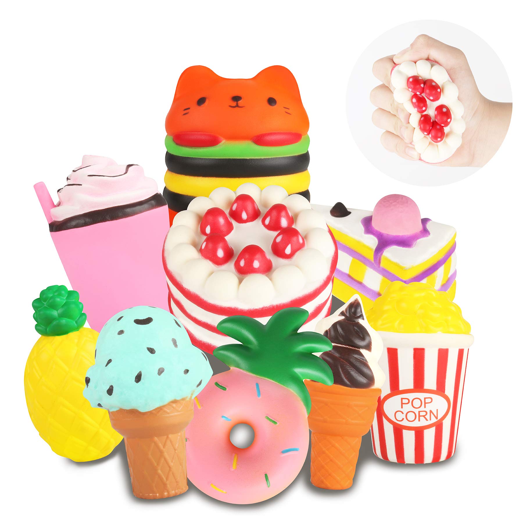 Photo 1 of Slow Rising Jumbo Squishies Toys Set - 9 Pack Soft Kawaii Squishy Hamburger Popcorn Cake Ice Cream Donut Stress Relief Squeeze Toy for Boys and Girls