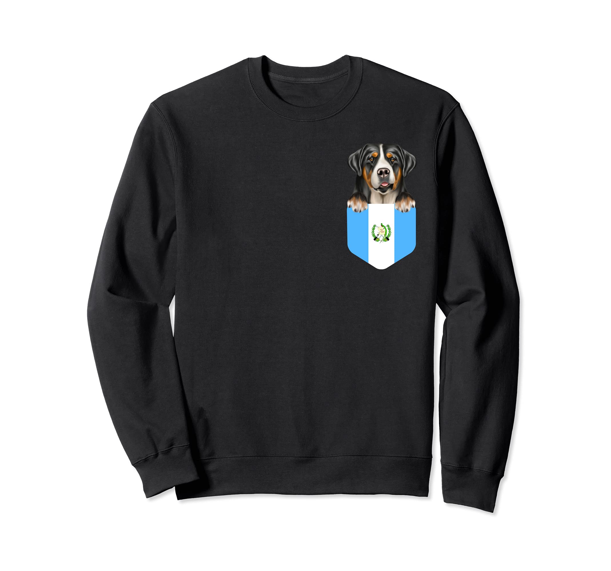 Guatemala Flag Greater Swiss Mountain Dog Dog In Pocket Sweatshirt