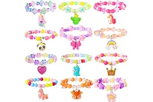 PinkSheep Bracelets for Girl Kids 12PC Jewelry for Little Girl Unicorn Friendship Bracelets Unicorn Flower Pink Sheep Bracelets Baby Girl Teen Bracelet Princess Party Favors