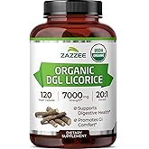 Zazzee USDA Organic DGL Licorice, 7000 mg Strength, 20:1 Extract, 120 Vegan Capsules, 4 Month Supply, Deglycyrrhizinated 20X Extract, Digestive Support, All-Natural and Non-GMO, Made in The USA