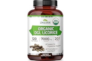 Zazzee USDA Organic DGL Licorice, 7000 mg Strength, 20:1 Extract, 120 Vegan Capsules, 4 Month Supply, Deglycyrrhizinated 20X Extract, Digestive Support, All-Natural and Non-GMO, Made in The USA