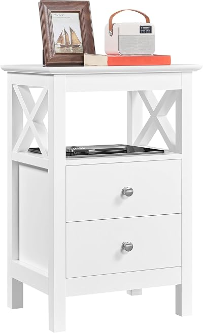 Yaheetech Bedside Table White 2 Drawers Open Shelf 30x40x60cm