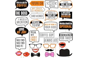 29 PCS Office Photo Booth Props – Fun & Hilarious Work Party Props for Adults, Includes Stick & Pre-Assembled Signs for Offic