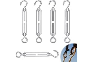 Hook & Eye Turnbuckles Twours 304 Stainless Steel Heavy Duty Turnbuckle Wire Rope Cable Tensioner Adjustable C to O Turnbuckle for Shade Sail (1/4" (M6) - 5PCS)