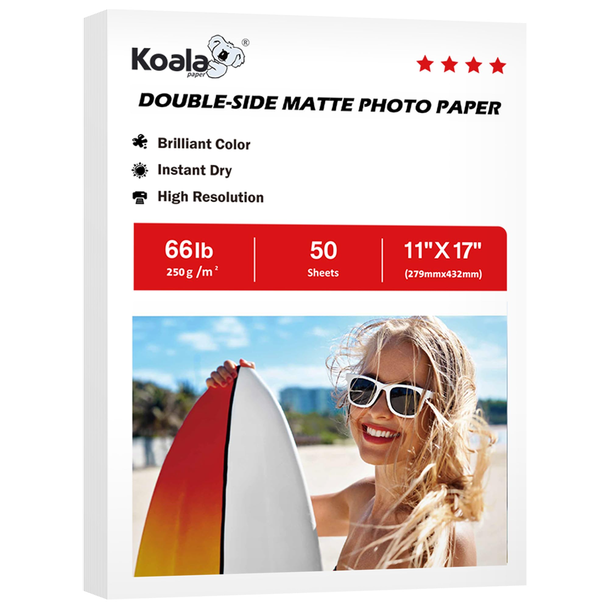 Photo 1 of Koala Double Sided Matte Thick Photo Paper 11x17 Inches Heavyweight 50 Sheets 250gsm Compatible with Inkjet Printer and Dye Ink