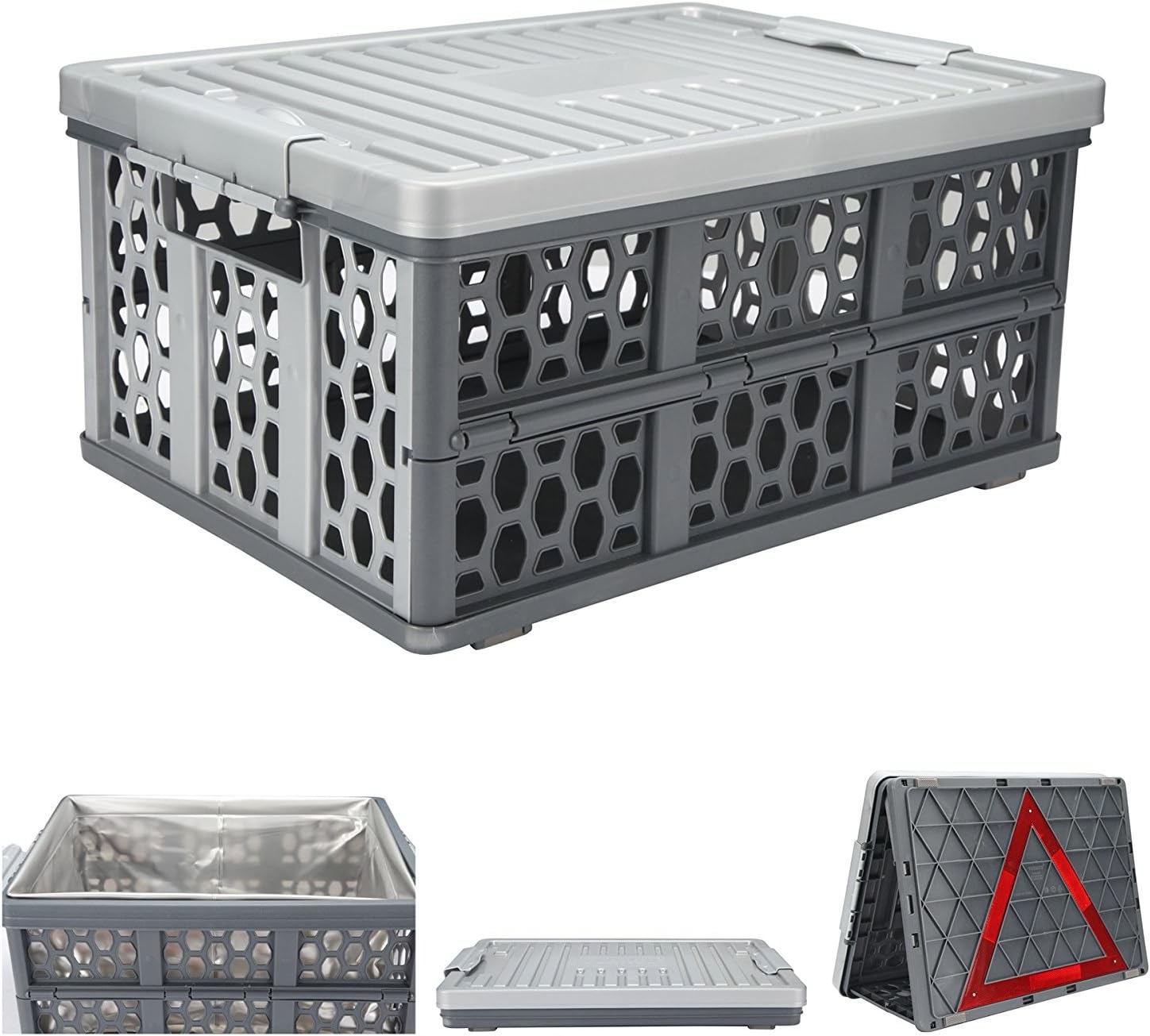 Folding Car Storage Box with Waterproof Bag Collapsible Trunk Organizer Vehicle Bin Container for Automobile,Home,Fishing,Pets,Picnic,Shopping&Cargo Basket (Silver)