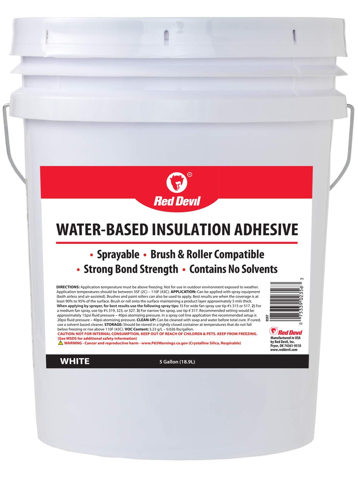 Red Devil 0597 Water Based Insulation Adhesive, 5 Gal, White