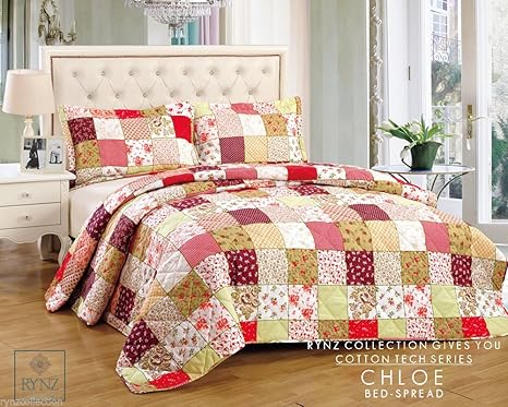 Quilted Floral Vintage Patchwork Bedspread Bedding Throw 2 Matching Pillowsham Bettuberwurfe Tagesdecken