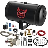 EVIL ENERGY Air Tank and Compressor 1 Gallon Kit 5 Ports 1/4" NPT 150PSI Rated 12V Air Tank Compressor for Truck, Air Horn, Inflating Tires, Suspension Systems, Train Horn, DIY Pneumatic Tools