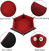 SIQUK 2 Pieces Dice Trays Hexagon Folding PU Leather Velvet Holder Black Red view 3
