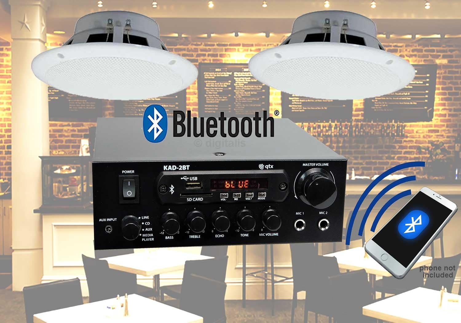 Cafe Restaurant Bluetooth Amplifier and 2 Waterproof Amazon.co.uk
