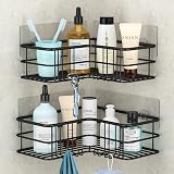Menbyci Corner Shower Caddy 2 Pack Adhesive Stainless Steel 8 Hooks Black
