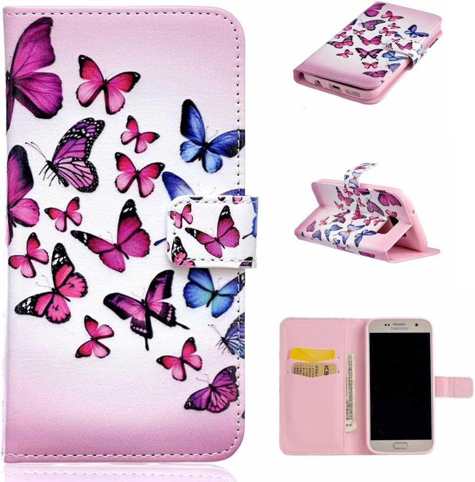 BoxTii Samsung Galaxy S7 Edge Case + Free Screen Protector, Leather Wallet Case for Samsung Galaxy S7 Edge, Ultra Slim Case with Card Slots for Samsung Galaxy S7 Edge (#10 Butterfly)