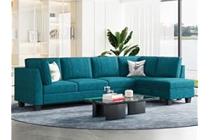 Belffin 4 Seater Sectional Sofa with Reversible Chaise, L Shaped Sofa Sectional Couch with Convertible Storage Ottoman Peacock Blue