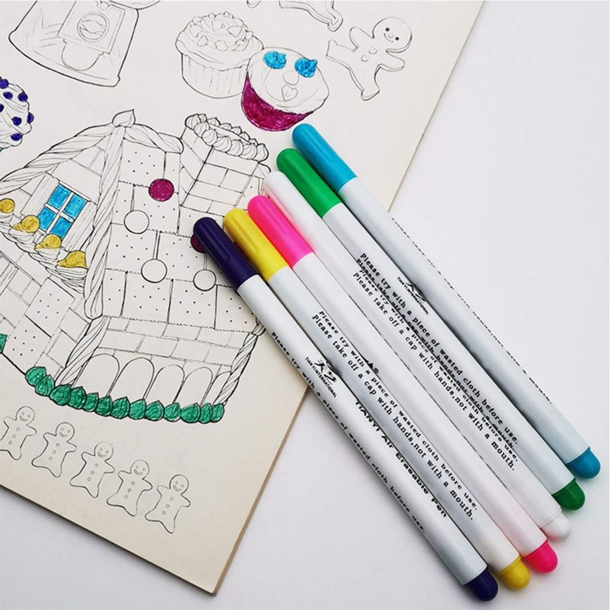 Fabric Marking Pens, 12 Pcs Disappearing Erasable Ink Fabric Marker Pen for Quilting, Dressmaking, Sewing Marking & Tracing Tools (6 Colors)