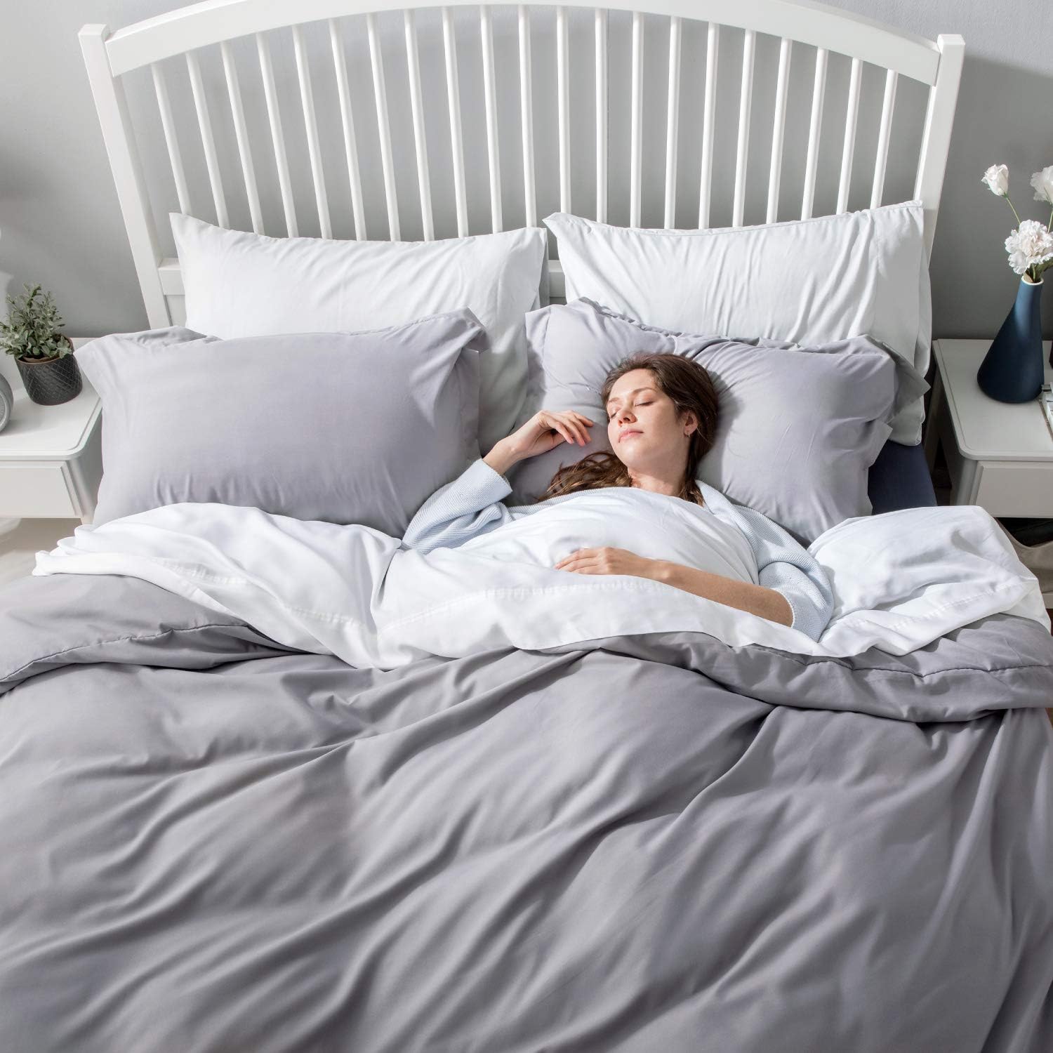 Bedsure Duvet Covers Queen Size Grey - Duvet Cover Queen Set Bedding Comforter Cover with Corner Ties Zipper Closure 90x90 Inch 3 Pieces: Kitchen & Dining