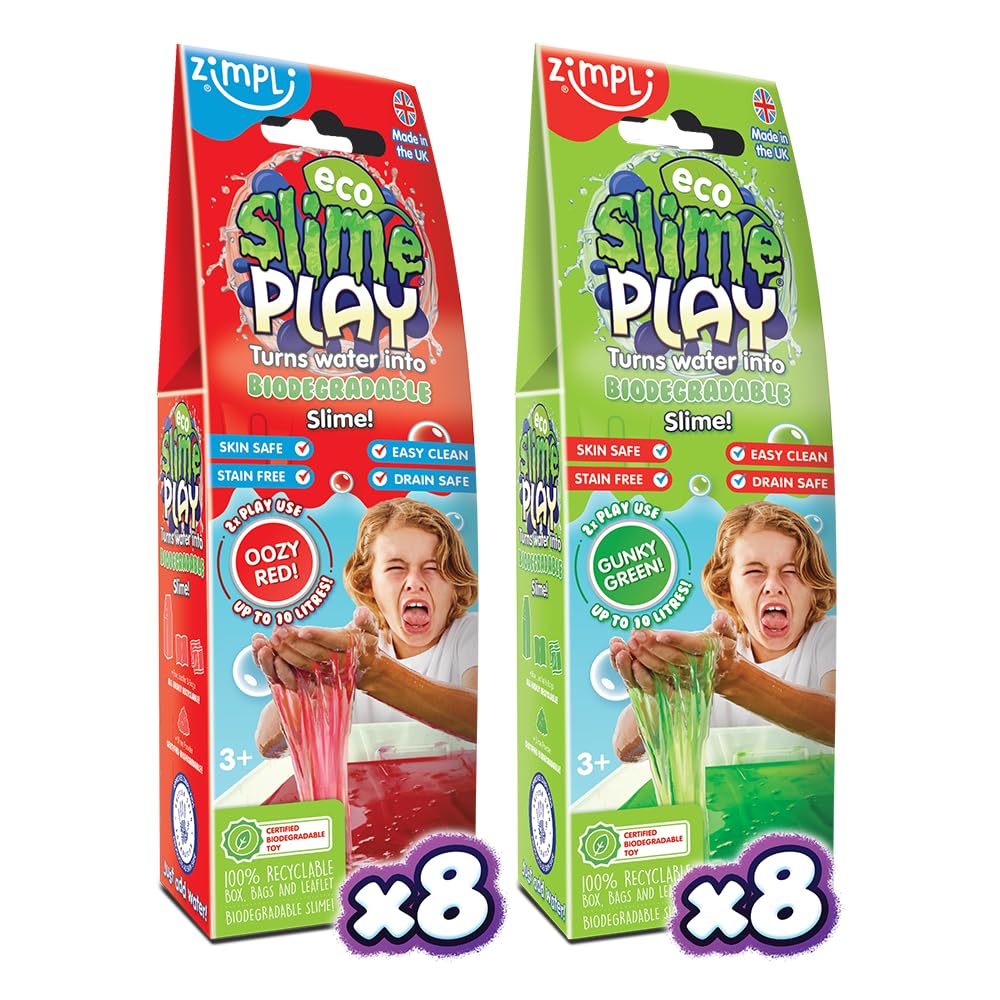 ZIMPLI - 16 x Eco Slime Play, Magically turns water into gooey, colourful slime, Messy & Multi-Sensory Eco Friendly Toys for Kids