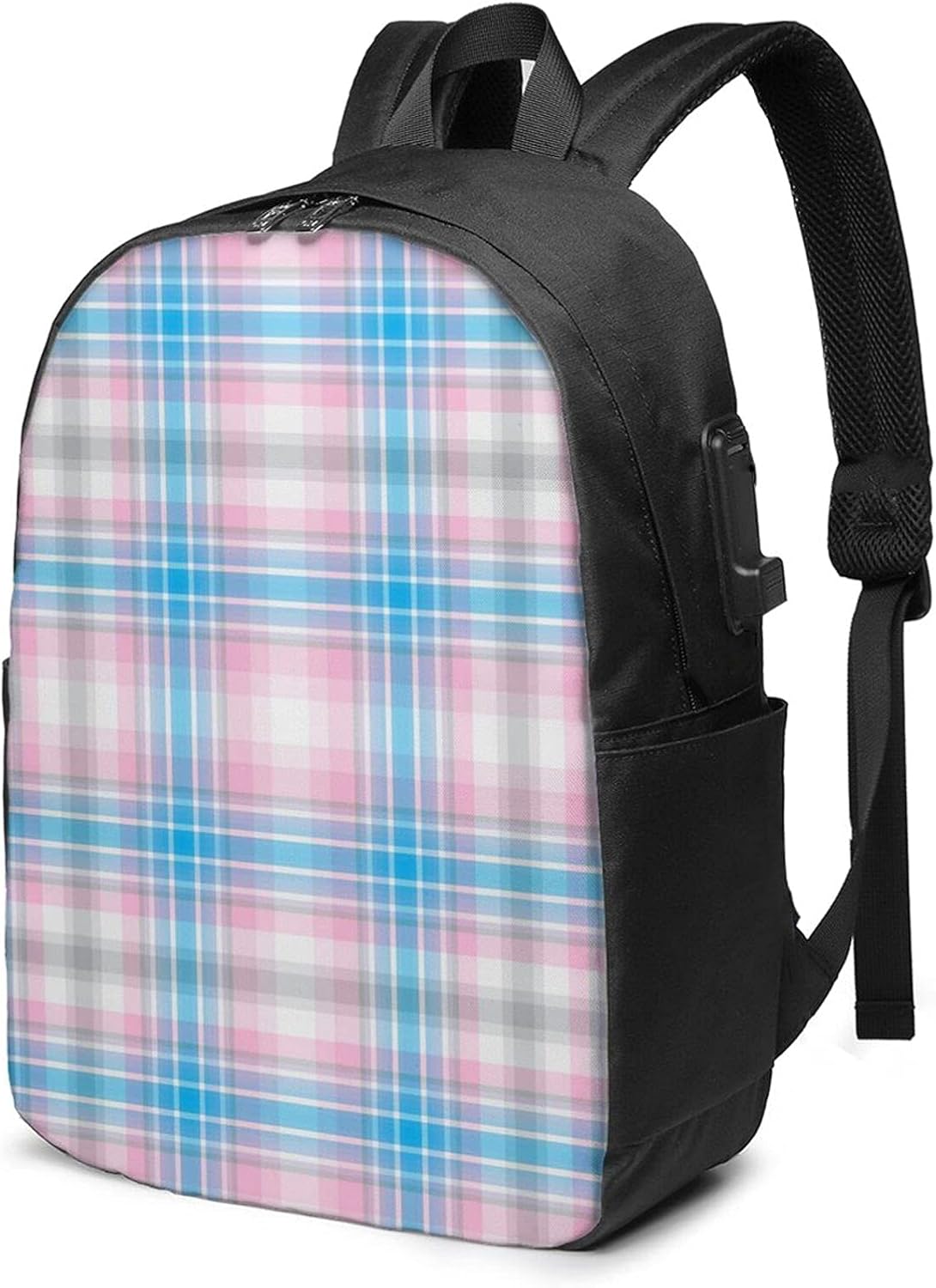 Gray Black Plaid Pattern Abstract Tartan Travel Laptop Backpack Purse