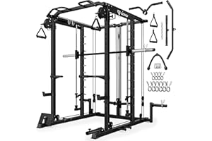 Goimu S1-V4 Smith Machine, 2000LBS Power Cage with Cable Crossover System, All-in-One Squat Rack with Smith Bar, Workout Cage Strength Training Equipment with Attachments