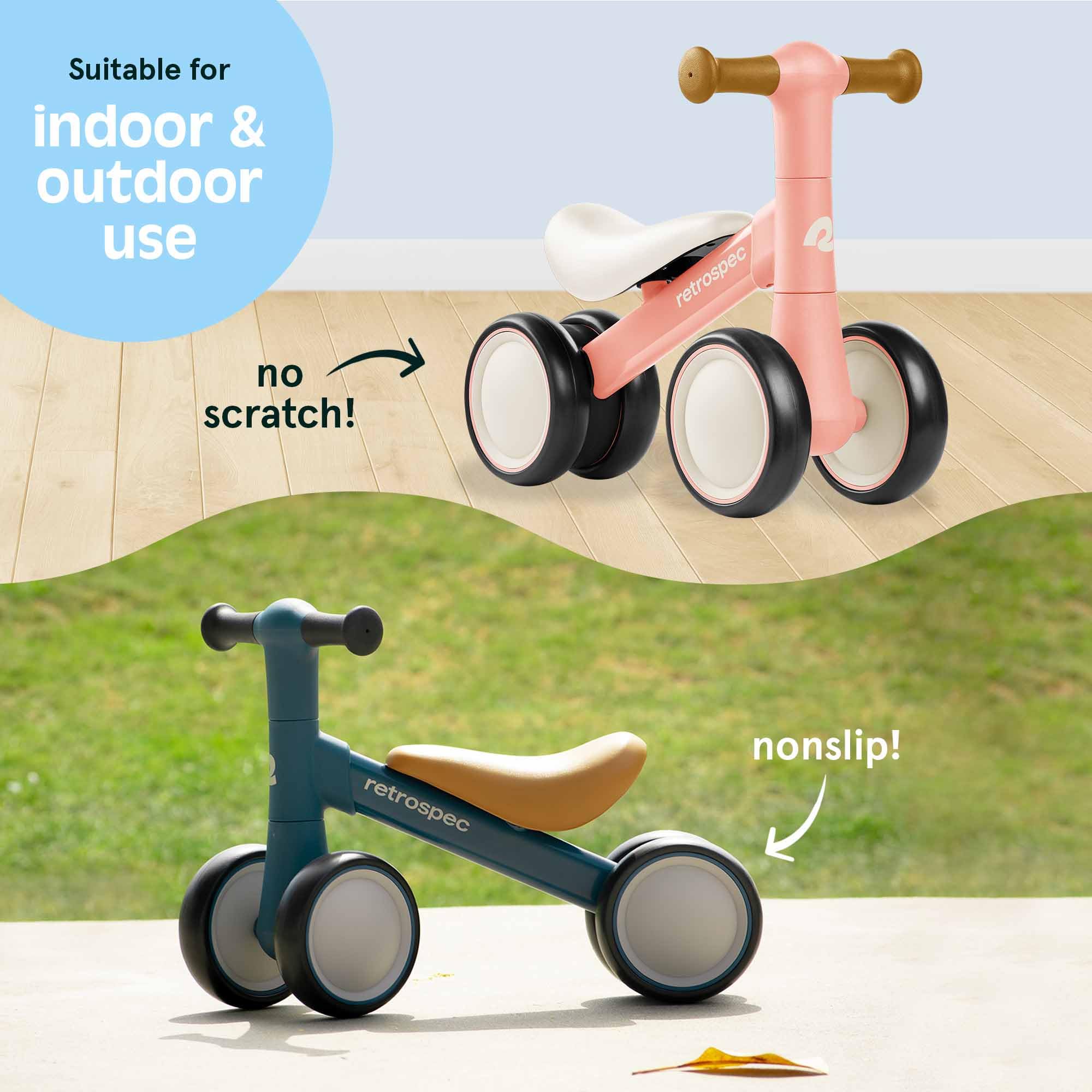 Retrospec Cricket 2 Baby Walker Balance Bike with 4 Wheels - Safe Learning Toy for Ages 12-24 Months - Scratch-Resistant Indoor Outdoor Toddler Riding Toy with Steering Limit & Soft Grips