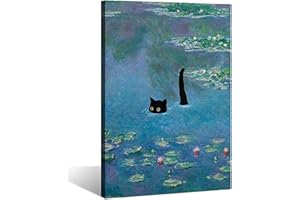 Gwindrise 16x24-Inch Framed Wall Art Paintings: Monets Black Cat in the Water Lily Pond, Canvas Wall Art for Living Room, Bedroom, Bathroom Decor, Vintage Prints Funny Gifts