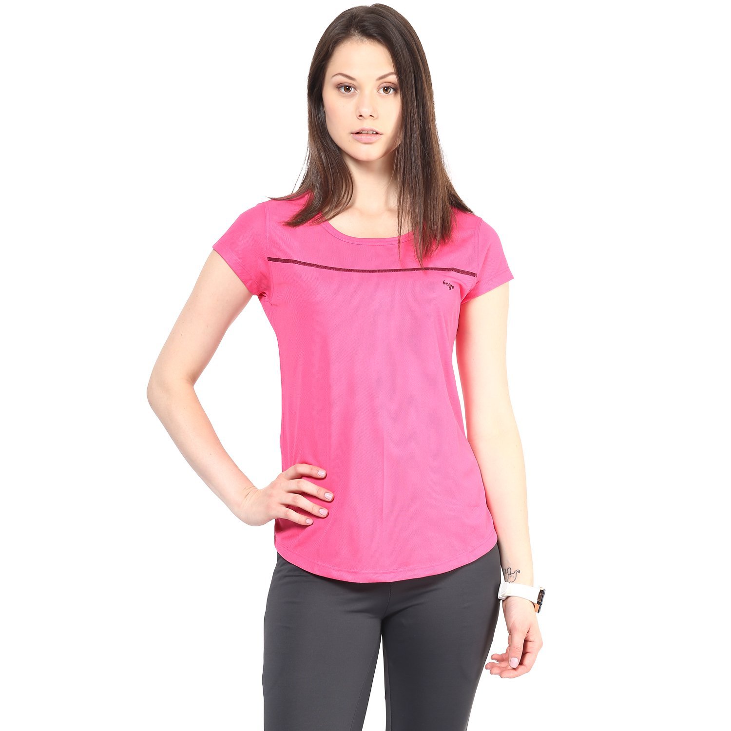berge women's instadry round neck pink tee