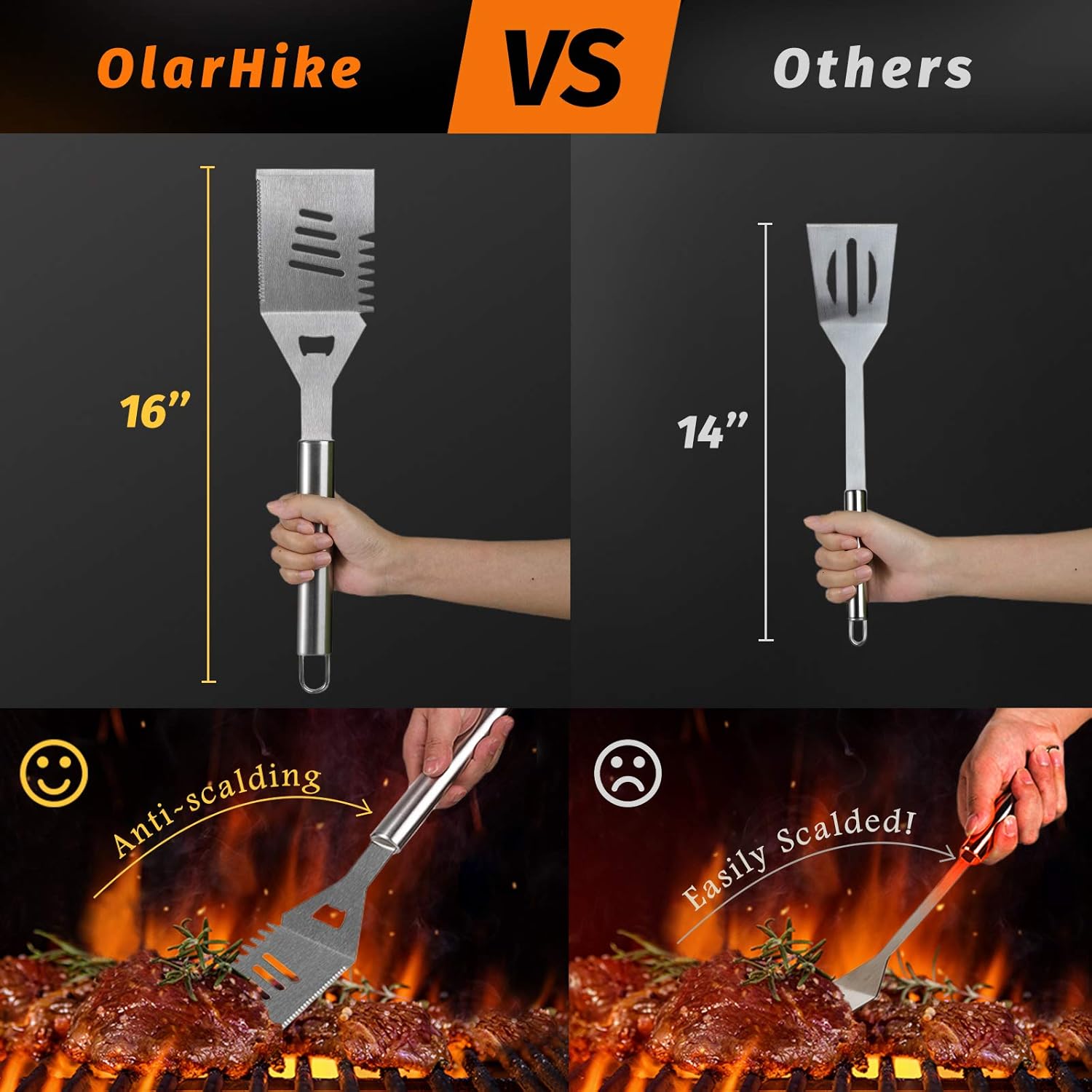 OlarHike Grilling Accessories BBQ Grill Tools Set, 25PCS Stainless Steel Grilling Kit for Smoker, Camping, Kitchen, Barbecue Utensil Gifts for Men Women with Thermometer and Meat Injector : Garden & Outdoor