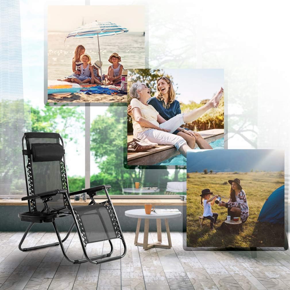 Zero Gravity Chairs Patio Set of 2 with Pillow and Cup Holder Patio Furniture Outdoor Adjustable Dining Reclining Folding Chairs for Deck Patio Beach Yard: Kitchen & Dining