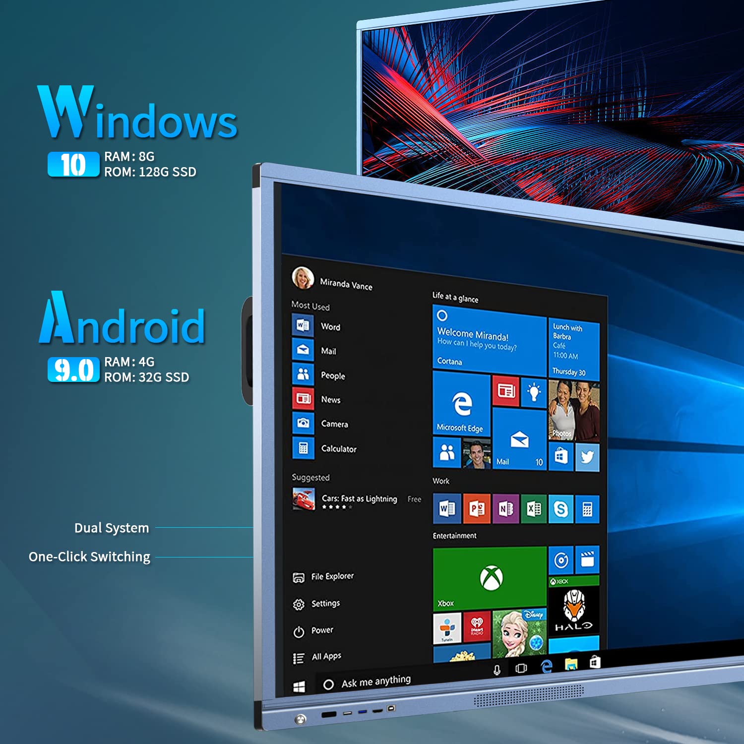 JYXOIHUB 55 Inch Interactive Whiteboard, Smart Board for Classroom & Conference, 4K HD Touch Screen, Android & Windows OS, White