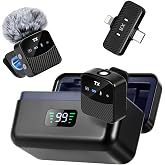 Wireless Lavalier Microphones for iPhone/Android, 25H Battery Life Mini Mic | Mini Mic with AI Noise Cancellation,Phone Microphones with Charging Case