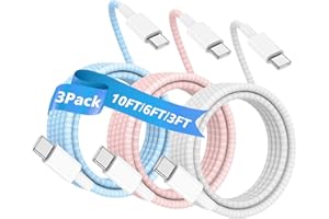 AYicaa USB C to USB C Cable 10FT/6FT/3FT 𝘽𝙧𝙖𝙞𝙙𝙚𝙙 60W Type C Charging Cable for Phone USBC Charger Cord Cables for iPhone 15 Pro Max/15 Pro/Plus, MacBook Pro,Air, iPad Pro 12.9/11 inch/Mini/Air