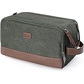 WANDF Toiletry Bag for Men Travel Toiletry Organizer Canvas and Leather Dopp Kit Water-Resistant Shaving Bag for Travel Accessories (Green, Large)