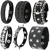 SHEHARUHI 6 PCS Black Studded Leather Rivet Punk Bracelet for Men Women