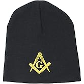 Treasure Gurus Black Masonic Winter Beanie Warm Knit Free Mason Hat Ski Cap Freemason Gift