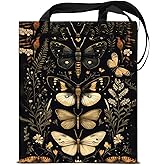 KSFFWQIN Floral Butterfly Print Goth Canvas Tote Bag for Women Witchy Dark Academia Butterfly Pattern Reusable Grocery Shoulder Bag for Shopping Work Travel Beach Aesthetic Totes