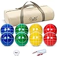 100mm Bocce Ball Set Regulation Size and Weight with 8 Resin Bochie Balls, Pallino, Carrying Bag, Measuring Rope, Gift for Family Backyard Lawn Yard Beach Bocci Games (Multi Colors, 2-8 Players)