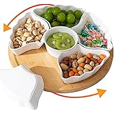 DLIM HOME 7-Piece Divided Serving Tray Set for Party, 12-Inch Rotating Serving Tray for Dining Table with Removable Dividers, Lazy Susan Platter for Charcuterie, Appetizers & Snacks