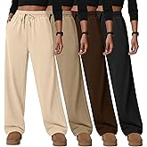 Oakgarden 4 Pack Women's Lounge Pants, Comfy Wide Leg Yoga Pants High Waisted Drawstring Baggy Sweatpants with Pockets