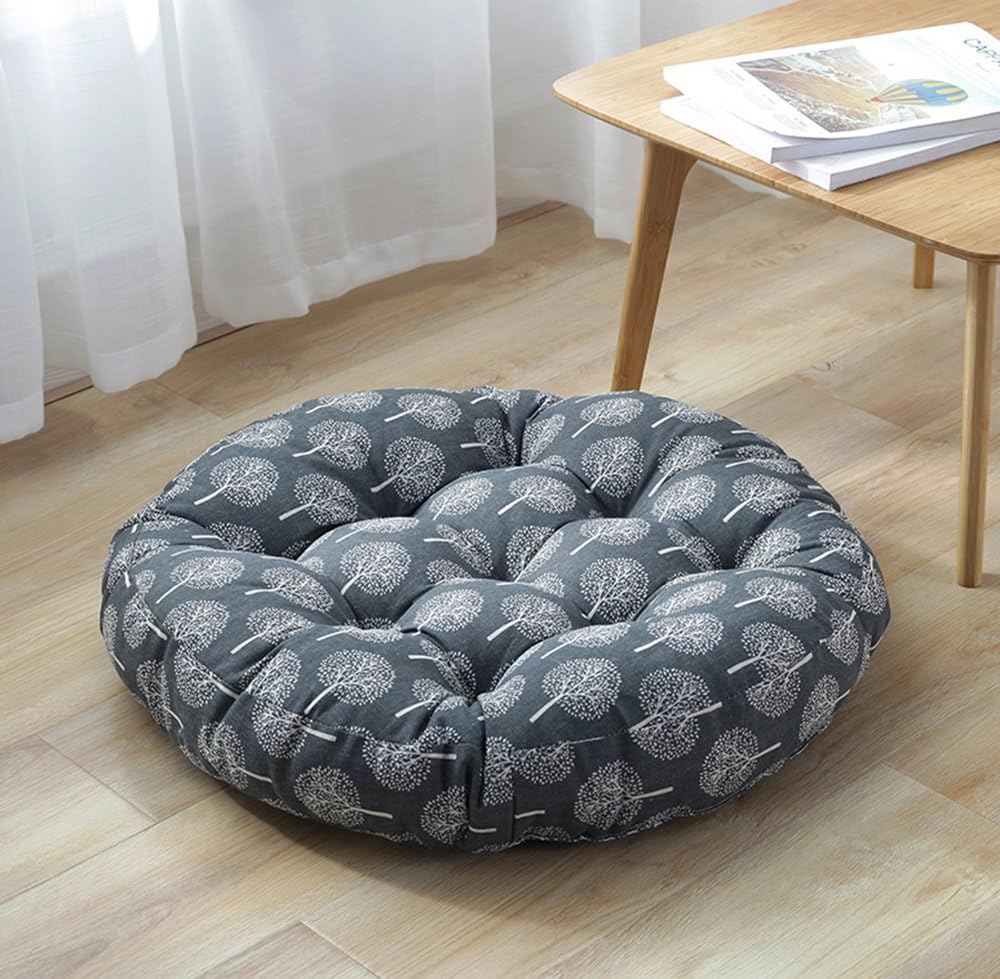 NOVWANG Round Cotton Linen Floor Pillow Japanese Futon Seating Cushion Thicken Chair & Bay Window Pad 21" x 21",Black Trees